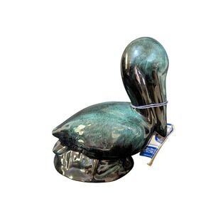 Blue Mountain Pottery Pelican Figurine Canada Teal Black Drip Glaze Vintage Bird
